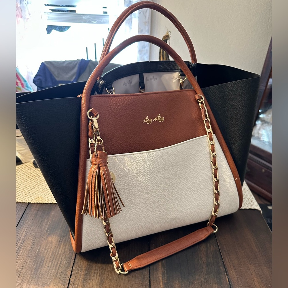 Itzy Ritzy Black, White, and Brown Baby Bag